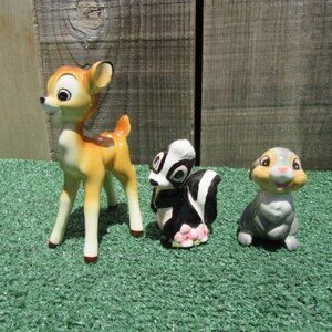 3 Vintage Disney Bambi Flower Thumper Porcelain Figures Figurines Japan RARE Set